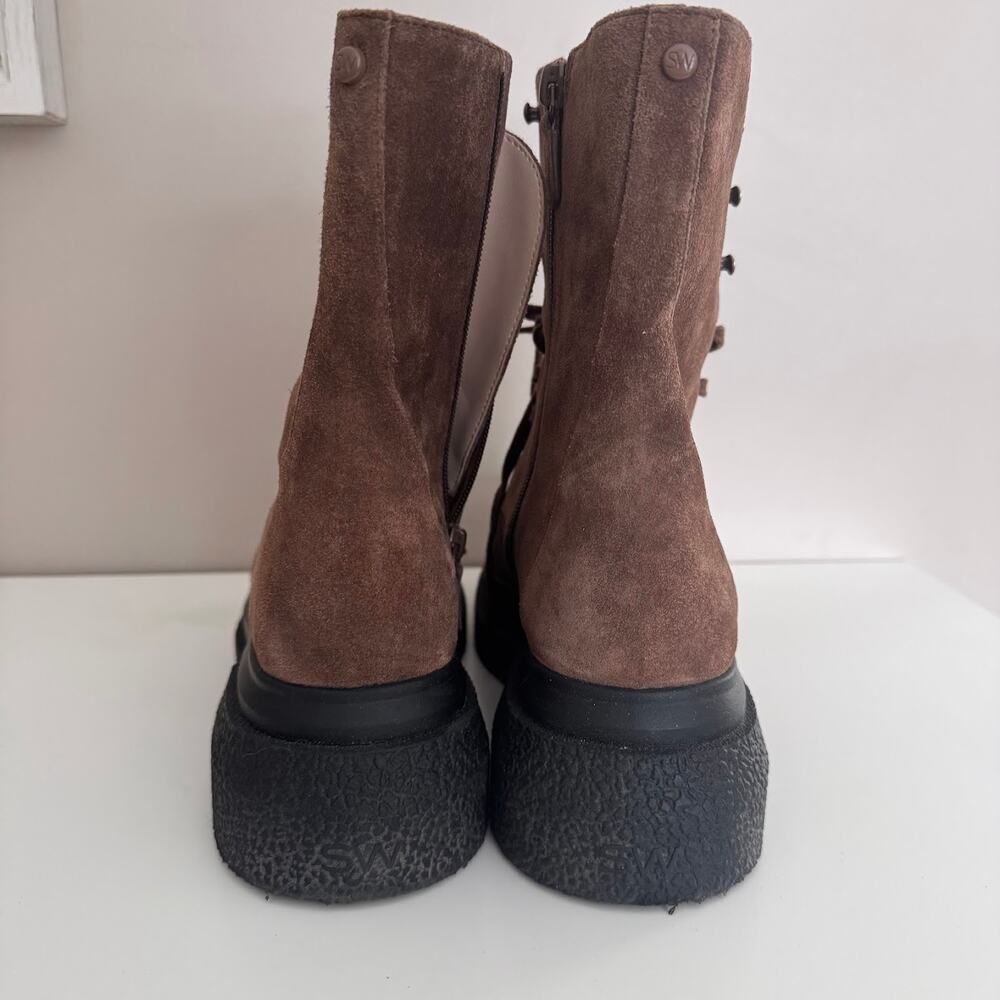 Stuart Weitzman Charli Lace-Up Sportlift Bootie Brown Suede Size EU 39 US 8.5 - Picture 4 of 9